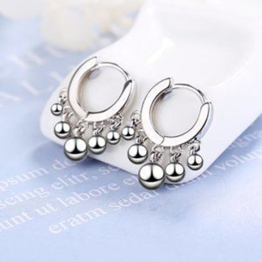 NEW 925 Sterling Silver Bead Hoop Earrings